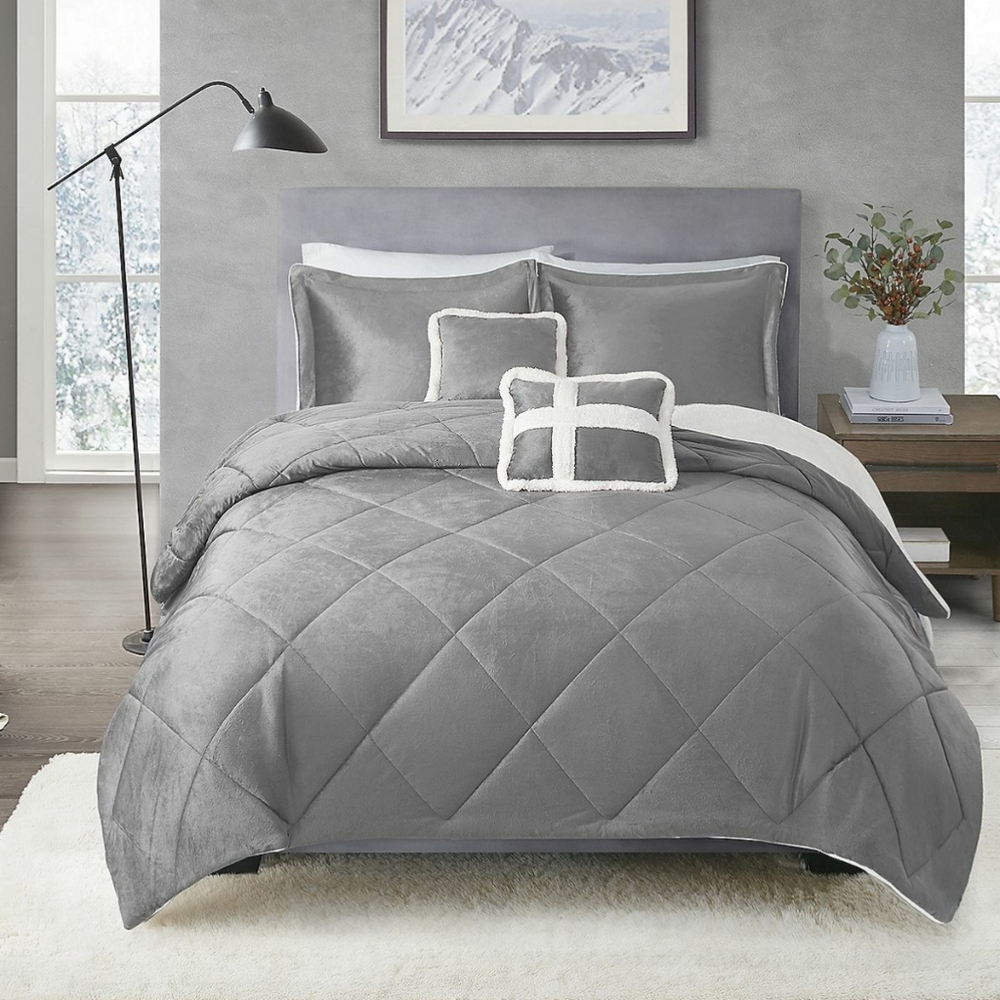 🌹KING 💫 Reversable 🤸‍♀️ 5 Piece Bed In A Bag ⭐ Mink to Sherpa Silver 🥳 NWT ⭐ - Picture 14 of 14